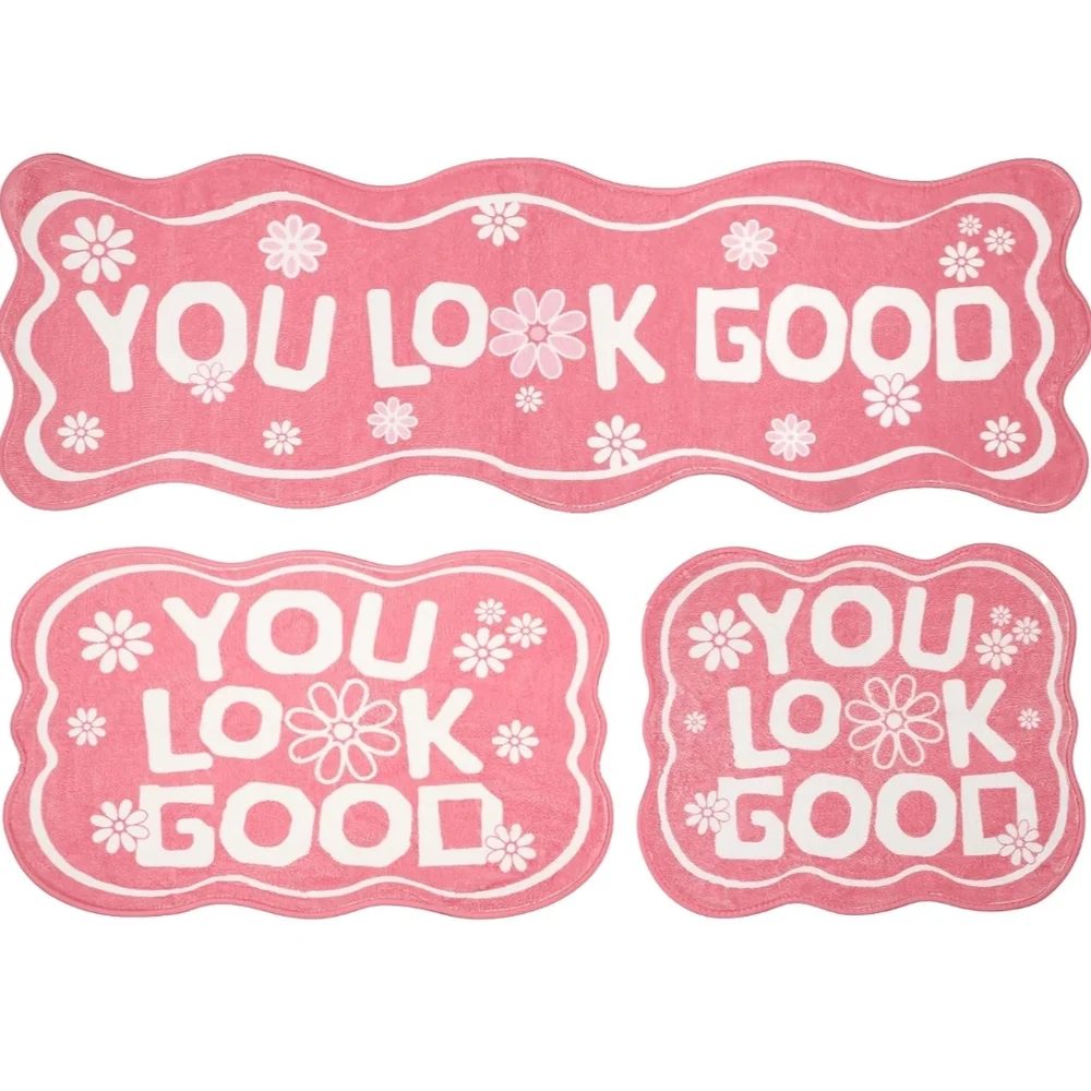 Pink Bathroom Rug Set - 'You Look Good' Design